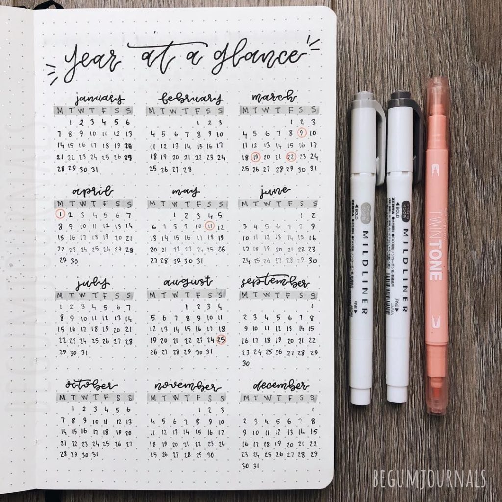 Bullet Journal Year At A Glance - In black and white Tracker for 2021